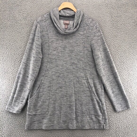 Chicos Top Women 1 US Medium Gray CoziSoft Cowl Neck Tunic Active Pullover Knit - Picture 1 of 11